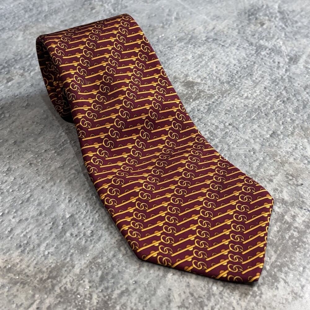 Vintage Burgundy & Gold Gucci Monogram Tie! GG Logo 2000s